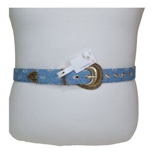 True Love L/XL Blue Denim Belt With Gold Studs & Sparkly Sequins 44" L x 1.5" W